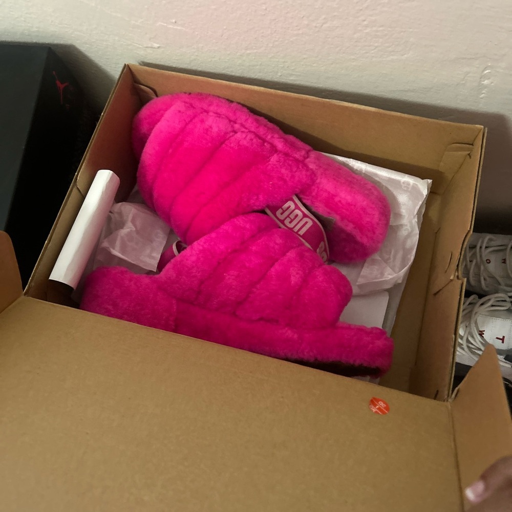 UGG Bright Pink Fluffy Slides
